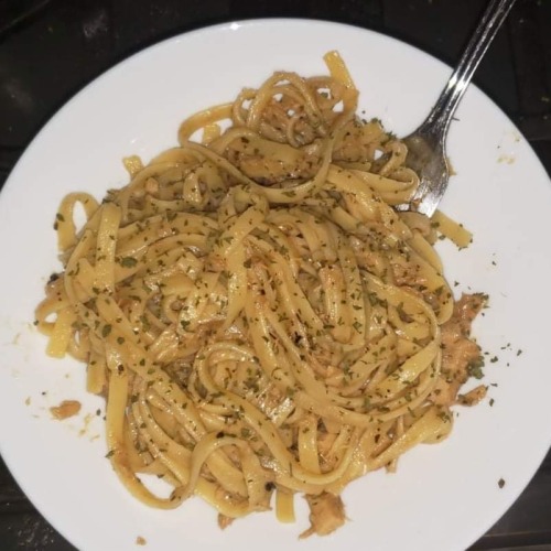 Tuna fettuccine with a brown butter, garlic, and herbs. First attempt. Not bad. #cookingman #getyoua