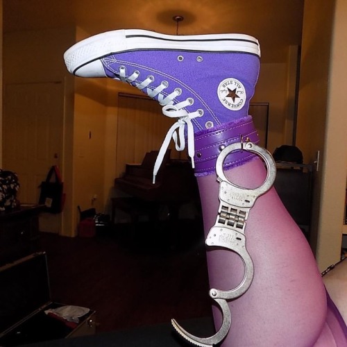 Love this photo. All our fav stuff in one. #handcuffs #converse #thighhighs #purple #sublife #hosier