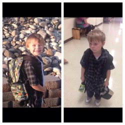 memeguy-com:  A picture of my friends little cousin before and after his first day of kindergarten Broken
