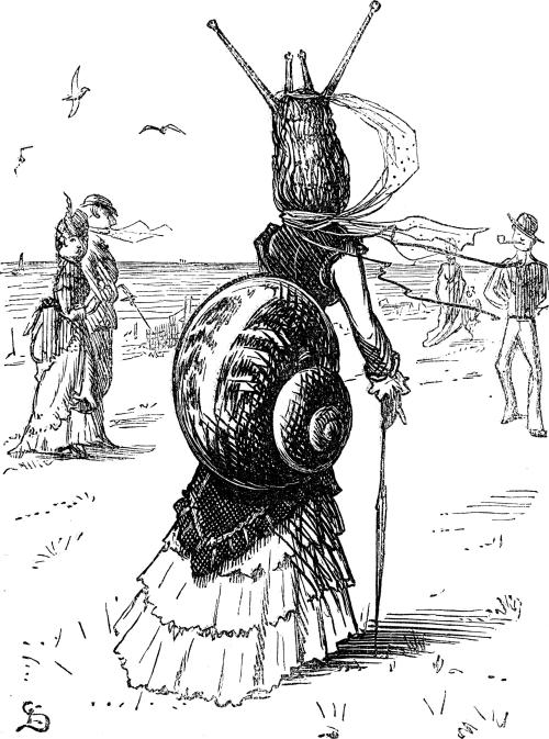 edwardian-time-machine:  “Satirical image comparing the look of a woman wearing a bustle to that of a snail wearing a dress” Source 