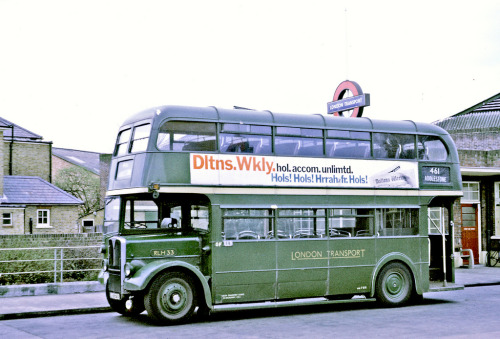 Green Line bus at Addlestone Garage, Surrey, 1969