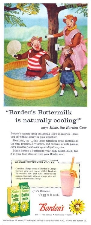 “Borden’s Buttermilk is naturally cooling!” Borden’s Buttermilk Circa 1958