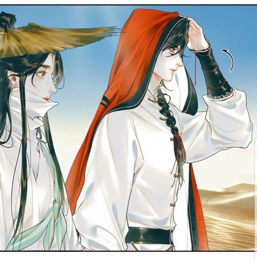 ah-xu:xie lian giving hua cheng his hat so he can protect himself from the sun, and hua cheng immedi