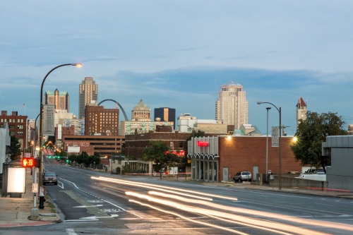 St. Louis skyline at dusk.