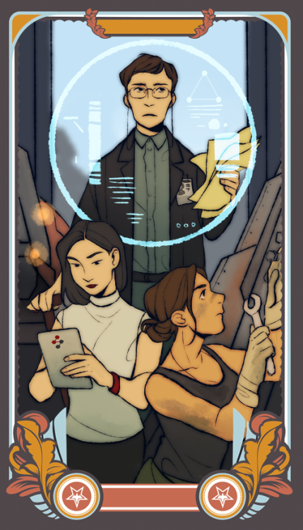 here they are! tarot cards i did for @pacificarcana, the hermit and three of pentacles! got to draw 