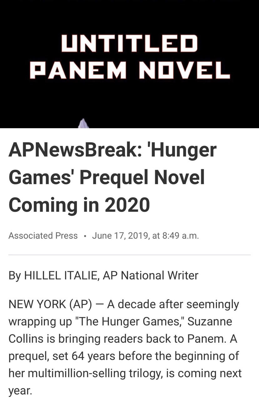 APNewsBreak: 'Hunger Games' prequel novel coming in 2020