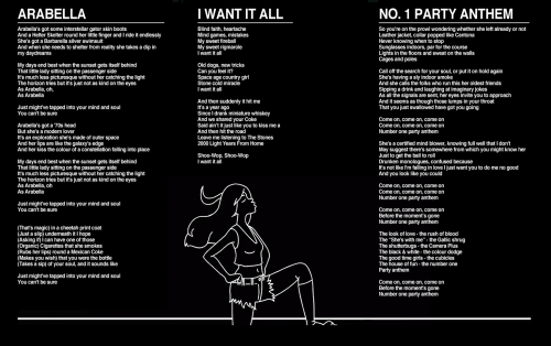 arcticmonkeysus:  ARCTIC MONKEYS  -  ’AM’ lyrics Click to download complete lyrics as a document Click to view as single, unsplit image 