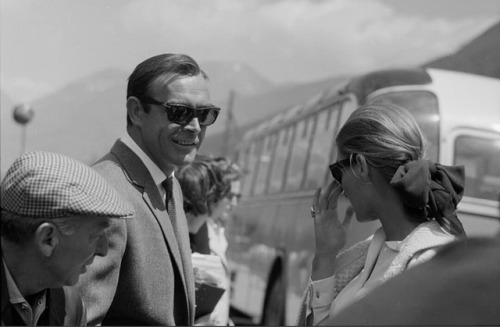 the-french-disconnection:Sean Connery and Tania Mallet on location for Goldfinger (1964)