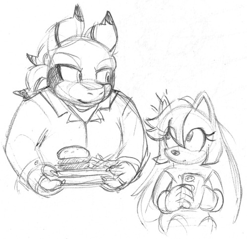 silly doodle of V bringing @shinkumancer‘s Sam a burger, because he is absolutely extra enough to ha