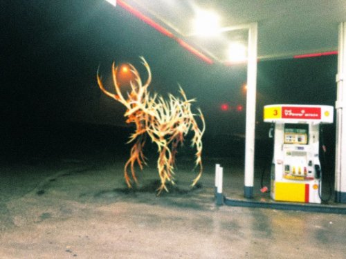 sssslimyswampghostttt:  The Clatter  Lonesome entity made of discarded antlers of all shapes and sizes. Haunts rest stops, hunting blinds, and tourist traps in secluded woodsy areas. It’s named after the horrendous noises it makes when it moves, and