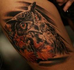 tattotodesing:  Owl and moon thigh Tattoo