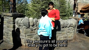 disney-park-junkie:Our favorite Gaston, talking modestly about himself, to some admirers.
