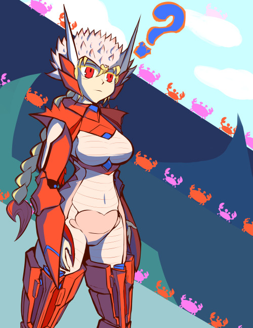 Recently finished commission of Lambda from Blazbluein Custom-made Crab Attire surrounded by dozens 