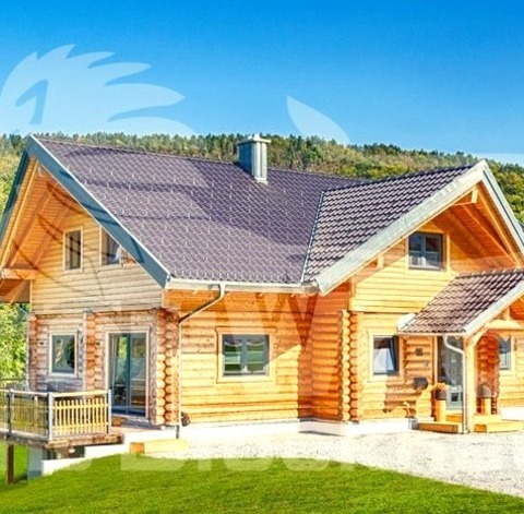 Tile Roofing Idea For A Brown, Two-story Farmhouse With A Mid-sized Exterior Thatched Roof