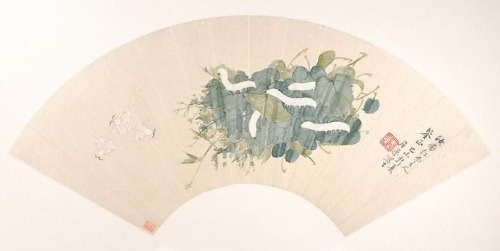 met-asian: 清 居巢 蠶蛾 扇面|Silkworm by Zhü Chao, Asian ArtMedium: Folding fan mounted as an album le