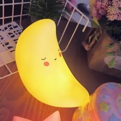 hanae-ichihara:☾ Night Light Lovely Cartoon Moon Shaped Warm Glowing Luminous Lamp ☽