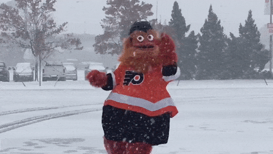 phillyfusion:Gritty’s first snow! He’s so happy!