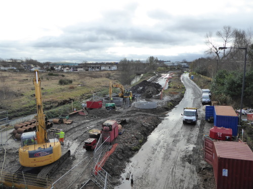 December 17th - A better morning - and rather warm, it has to be said. I dropped onto the canal in Walsall to avoid the traffic, and on the James Bridge Aqueduct, stopped to look at the road improvement works below. The road is being widened in a job...