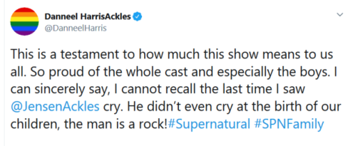 dailydanneelackles: Danneel Ackles Tweets a reaction to the news that Jensen and Jared cried during 