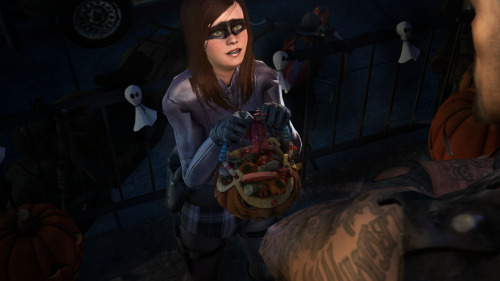 froggy-sfm:  Now living a normal life as a normal city girl, Victoria tried her hand at this halloween festivity she has heard so much about.  After a succesfull night of trick and treating, she found herself short on homes to visit, and decided to raid