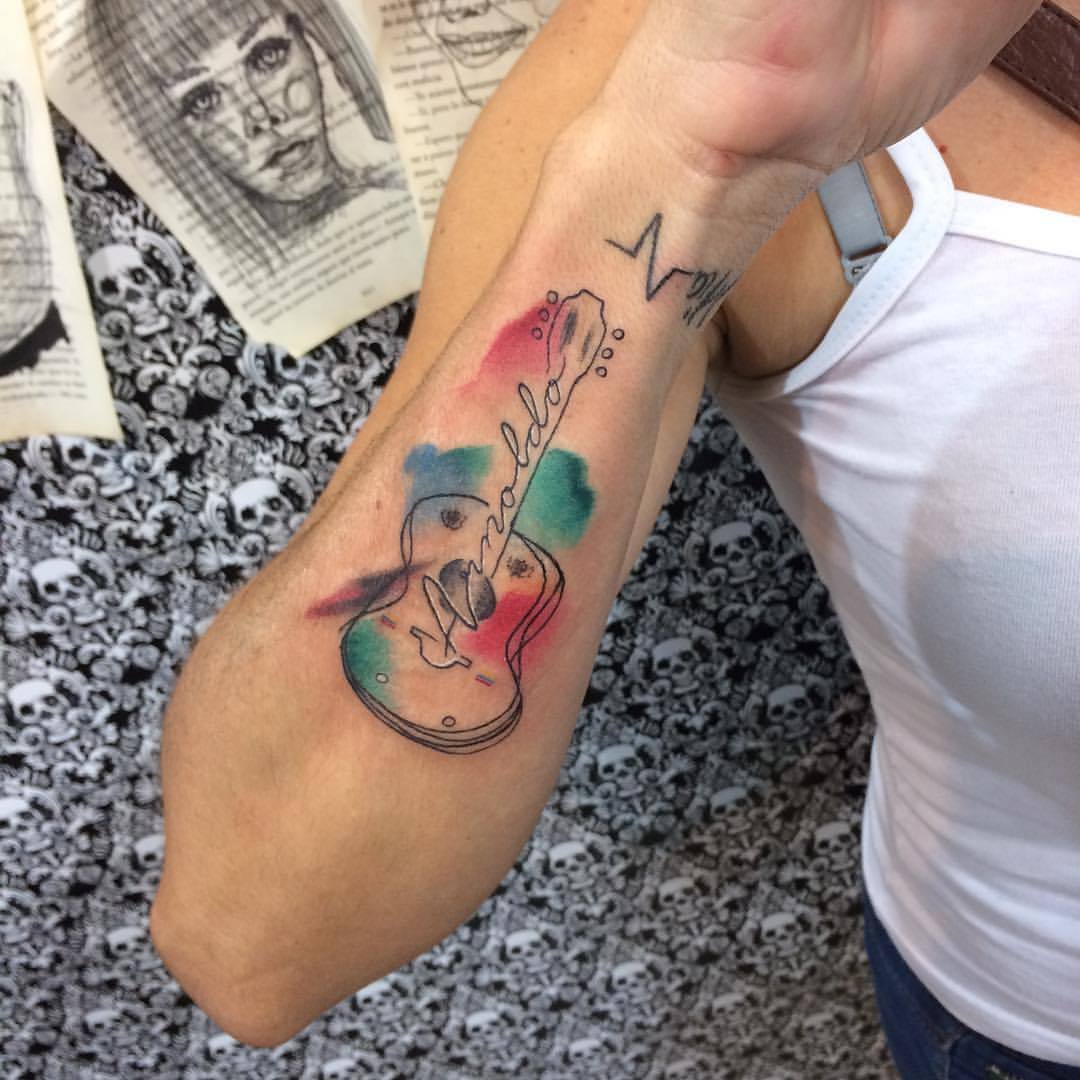 💀✖️tatuaje de acuarela con guitarra en Sketch ✖️💀Watercolor tattoo