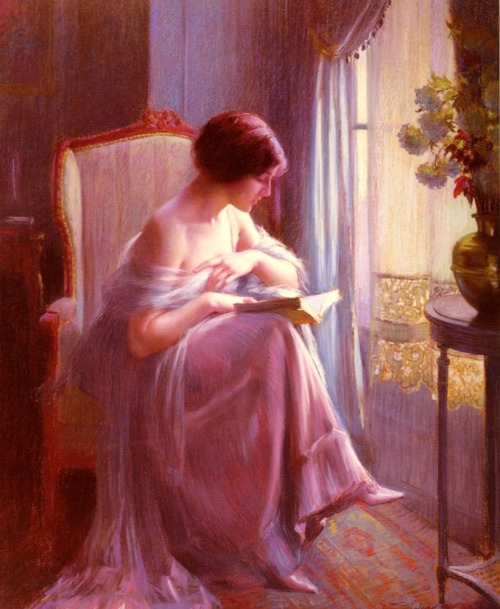 mellifluousbookshelf: Young Woman Reading By a Window, Delphin Enjorlas