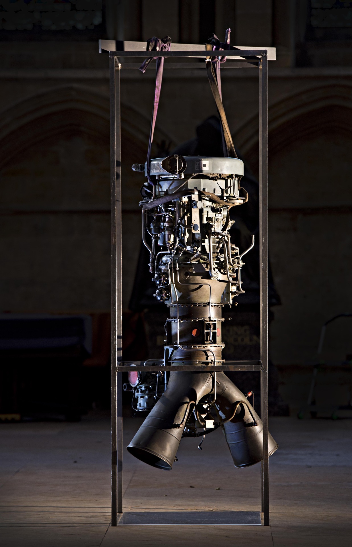 theworldisalmost6000yearsold:  Roger Hiorns Untitled (2013). Jet engine, steel frame,