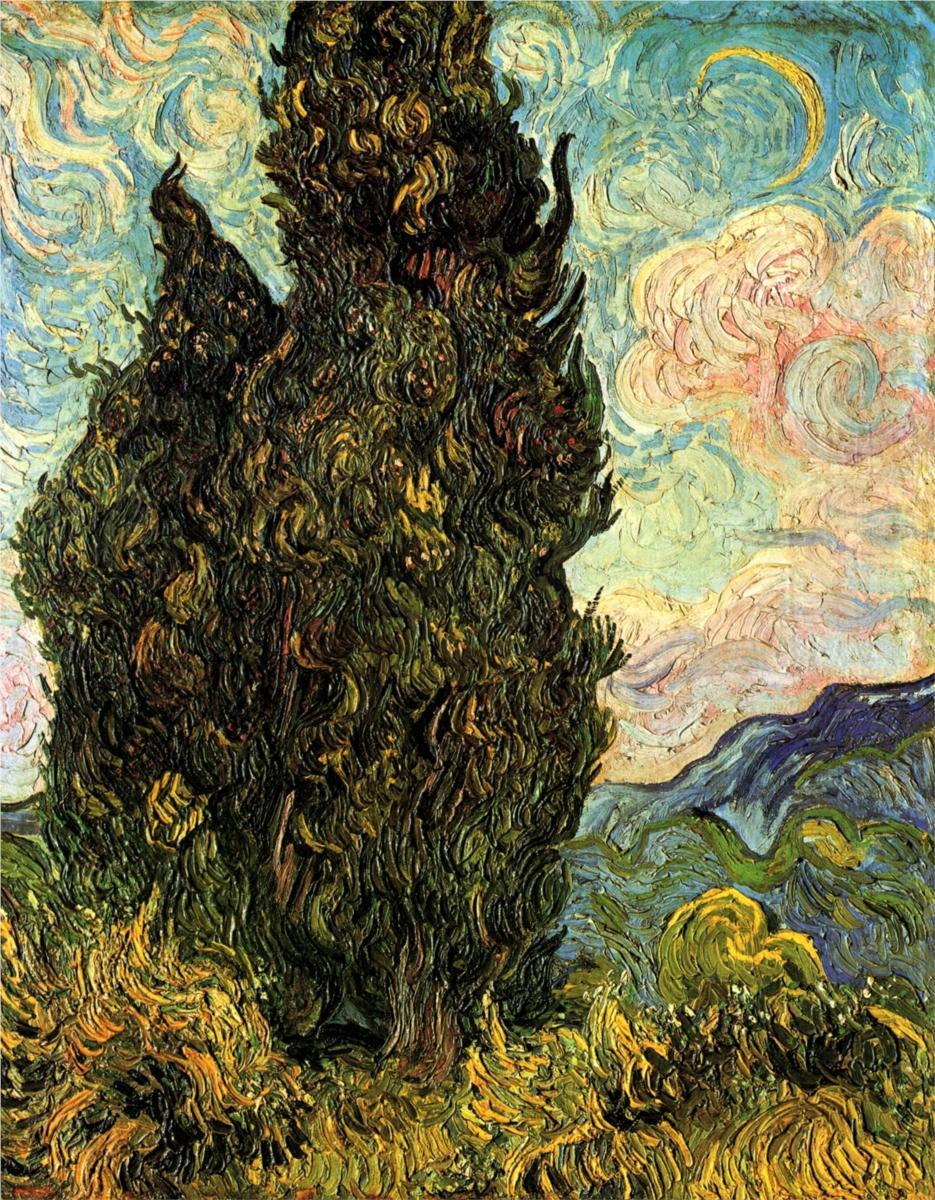 lonequixote:  Two Cypresses ~ Vincent van Gogh 