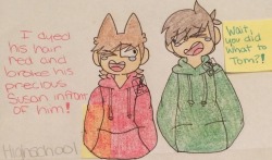 a-wolfs-art-blog: Day 2:High schoolDay 3: Realization My excuse of not drawing the trench coat is I drew 2006 tord XD Plz don’t hurt me ._. @baconcolaweek 