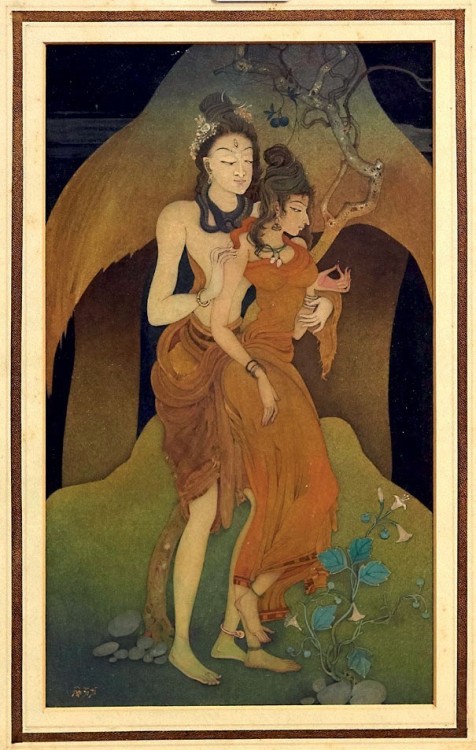 “The Lovers”, an Indian School watercolour attributed to Sailendranath Dey (1891-1975)