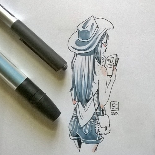 #inktober day 17 ~quick doodle ~ #Inktober2015 #inktagram #ink #cornflower #again #girl #tourist #ci