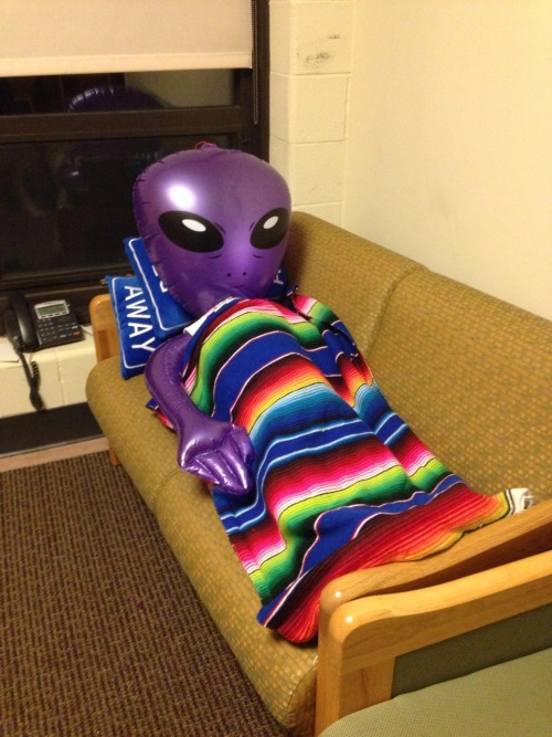 natjax:In my dorm room we have a neutrogendered purple alien named George and we tuck him into bed e