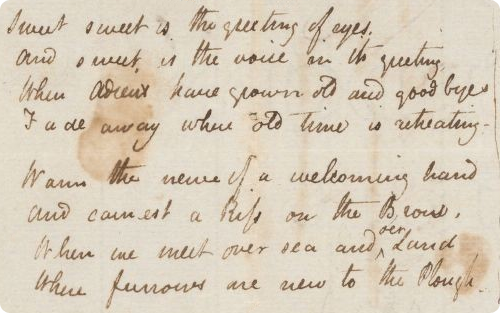 bookshavepores: John Keats’ handwritten poem “Sweet, sweet is the greeting of