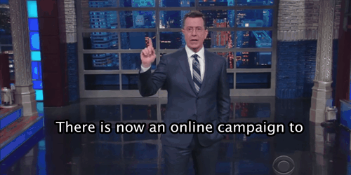 elphabaforpresidentofgallifrey:tvwatercooler:Stephen Colbert reacts to #GiveCaptainAmericaABoyfriend