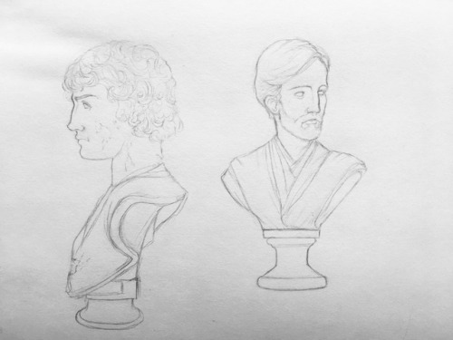 arminvincible: wip of marble busts of Skywalker and Kenobi