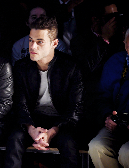 celebritiesofcolor: Rami Malek attends the John Varvatos S/S 2016 runway show during