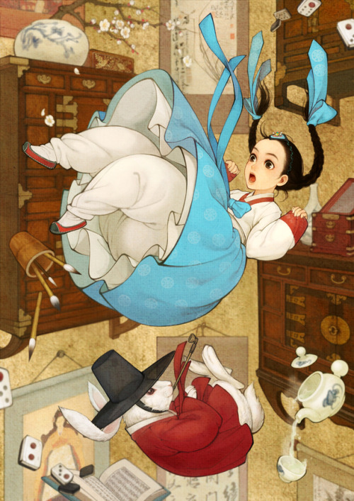 las-calles:  fairytalemood:  art by obsidian (Wooh NaYoung) Beauty and the Beast, Alice in Wonderland, Wild Swans, Red Riding Hood, The Snow Queen, The Wizard of Oz  this is still my favourite thing 