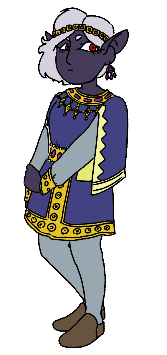 Filonyn in a medieval tunic and jewelry, without their hat