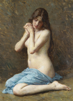 fleurdulys:  A Seated Nude with a Blue Drape - Alexandre Jacques Chantron 