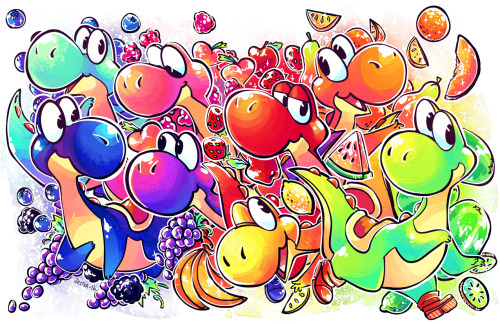 jesterdraws:A gaggle of yoshisaurs!(This will be available as a print at the next Furnal Equinox!)