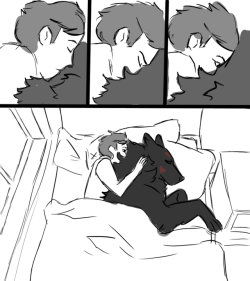 fluffy-papaya:  @crimsonbluemoon last chapter wrecked me so throughly I have made a master plan to stop your angst- puppo cuddle