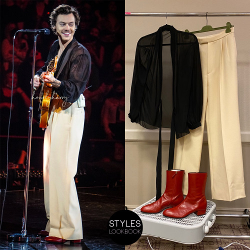 For his third Love On Tour show in New York City, Harry wore a custom Gucci look featuring a sheer b