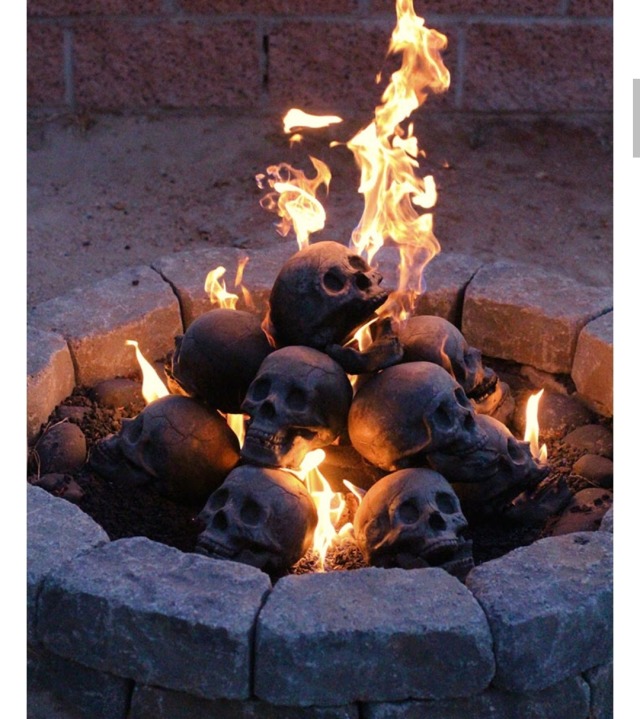 fingergunspersonified:  indifen:   sedesla:  visionaryness:  one-time-i-dreamt:    Okay, I need like 50 right away! Found them on Amazon in case anyone wants to check them out. Amazon.com : Myard Fireproof Imitated Human Fire Pit Skull Gas Log for NG,