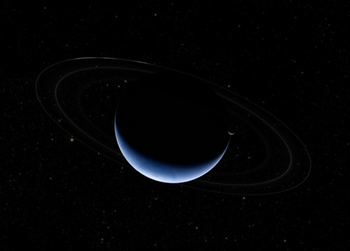 planet-lame:just–space:Stunning composite image of crescent Neptune &amp; crescent Triton 