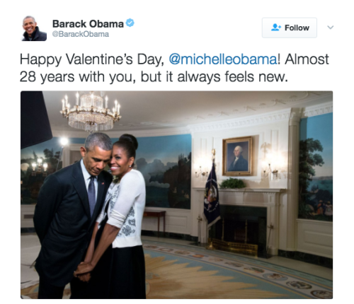 refinery29:Barack and Michelle Obama are sending each other Valentine’s Day messages on Twitter (cue