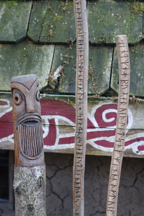 Viking totemic figureheads at the Yorkshire Museum of Farming, York. Photo Set 3