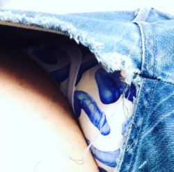 malecelebunderwear:  Miles’ pants ripped