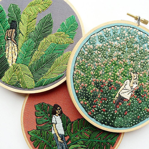 itscolossal:Stylish Embroidered Houseplants and Interiors by Sarah K. Benning