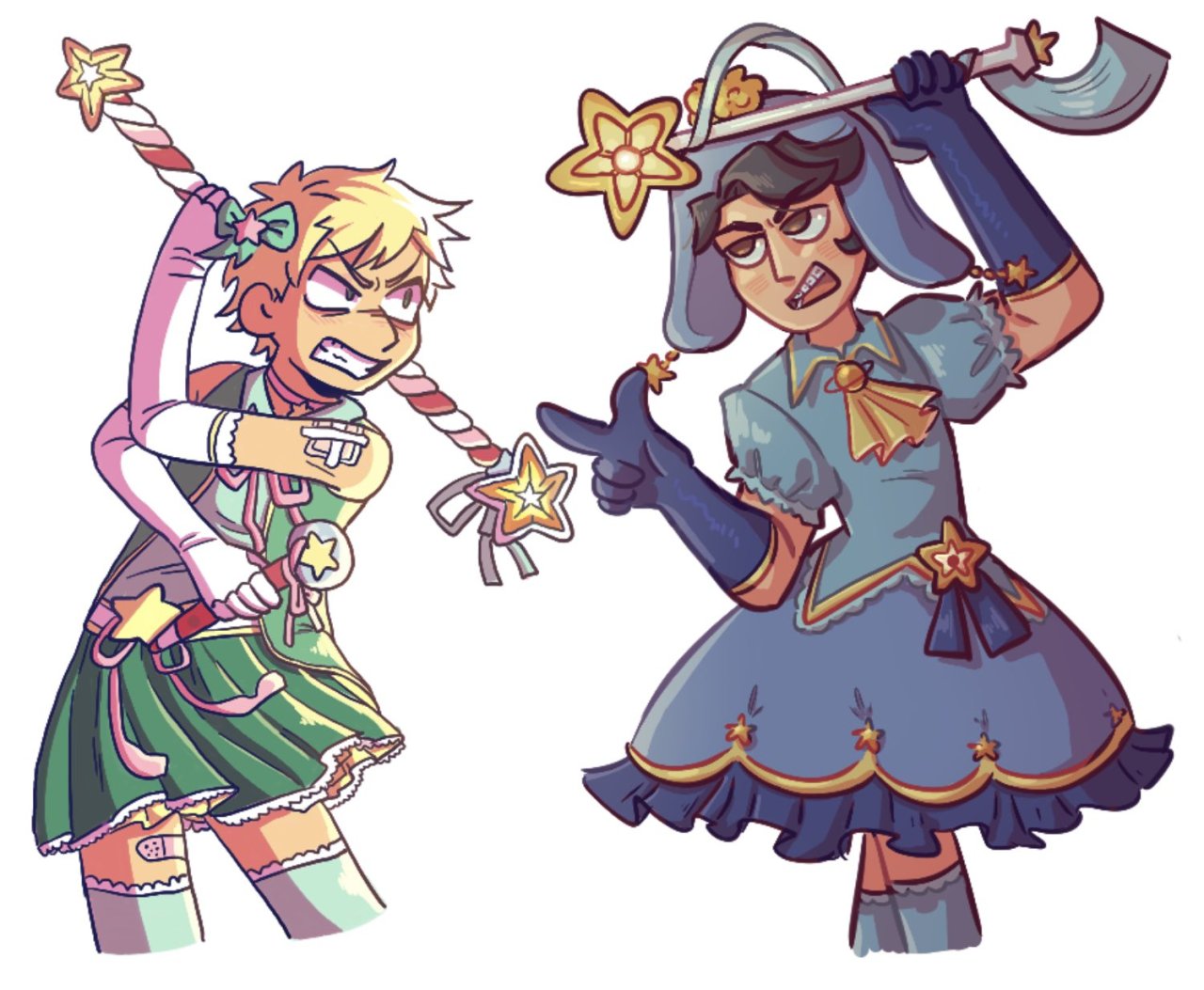 look at this awesome slaying magic girl au collab I did with @ AlsoAnoAnt on twt, we sketched/outlined one character and colored/shaded the other!! if you have a twitter and aren’t following her do it now! Look at how much we slayed!!  #art collab#south park#Tweek Tweak#sp tweek#Craig Tucker#sp craig#creek#sp creek#aggie art#metukikart