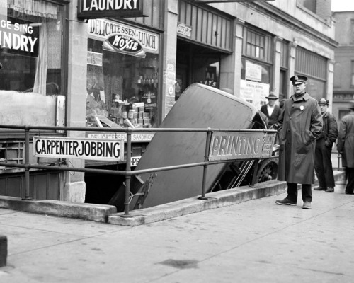 Accidents automobiles à Boston, 1930s.